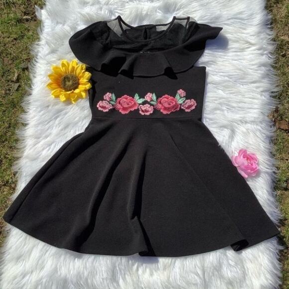 Children’s Place Floral Black Short Dress Size XXL 16 Juniors Formal Dance Frill - Picture 9 of 10